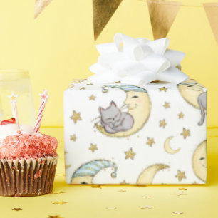 Kitten zitten op het Man in de maan Cadeaupapier