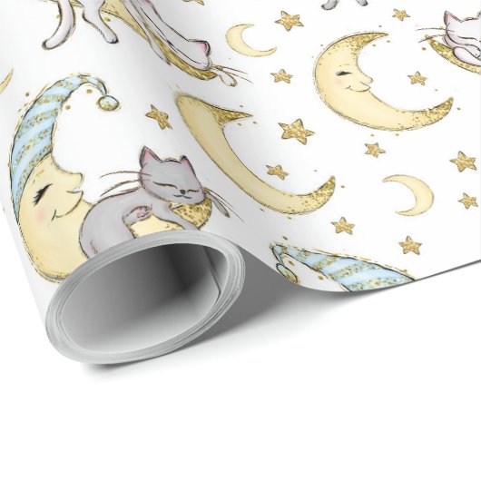 Kitten zitten op het Man in de maan Cadeaupapier (Rol Hoek)