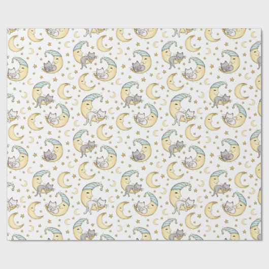 Kitten zitten op het Man in de maan Cadeaupapier (Vlak)