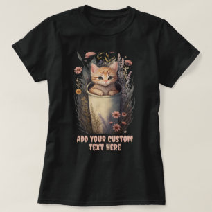 kitten zittend in een kopje bloemen, kat huisdier t-shirt