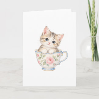 Kitten zittend in een theekopje kaart