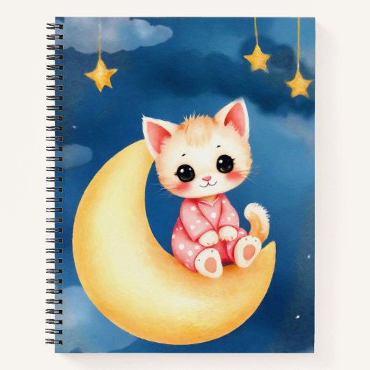 Kitten zittend op de maan notitieboek (Voorkant)