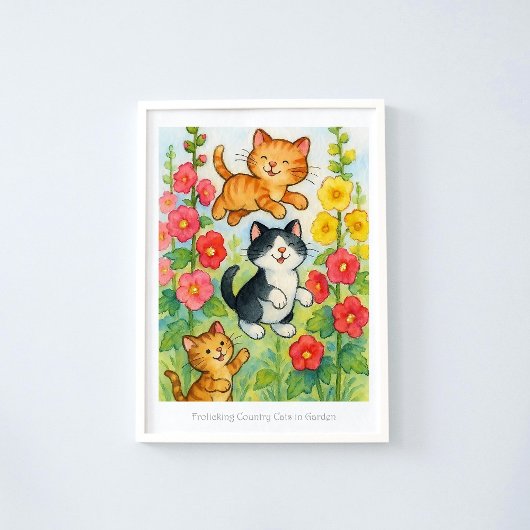 Kittende Landkatten in Bloementuin Poster