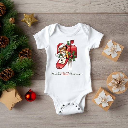 Kittenpostvak voor baby's eerste kerst romper