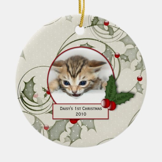 Kittens 1e kerstbal keramisch ornament (Voorkant)