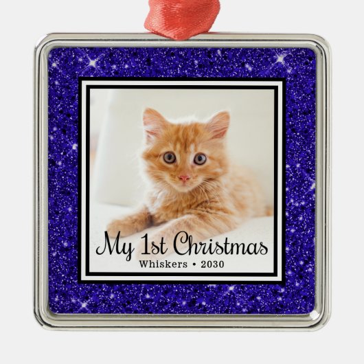 Kitten's 1e kerstfoto metalen ornament (Voorkant)
