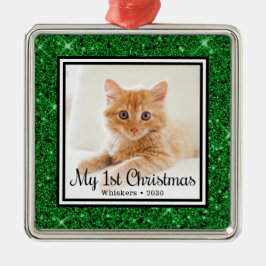 Kitten's 1e kerstfoto metalen ornament