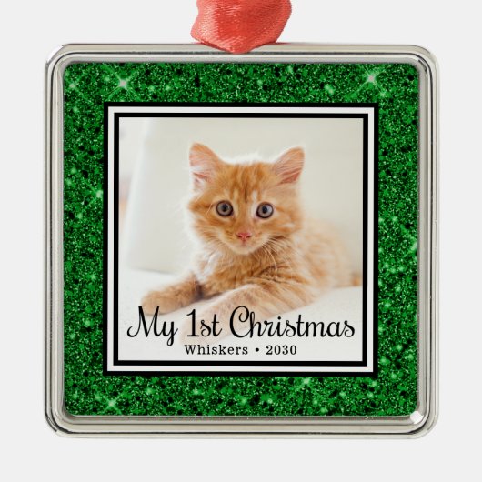 Kitten's 1e kerstfoto metalen ornament (Voorkant)