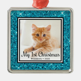 Kitten's 1e kerstfoto metalen ornament