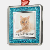 Kitten's 1e kerstfoto metalen ornament (Links)