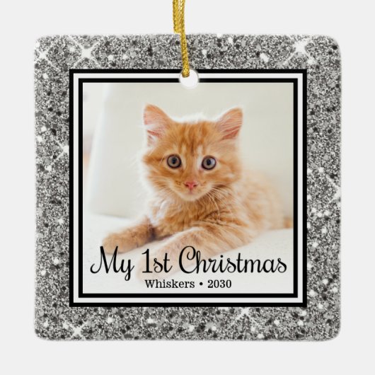 Kittens 1e Kerstmis 2 Foto Keramisch Ornament (Voorkant)