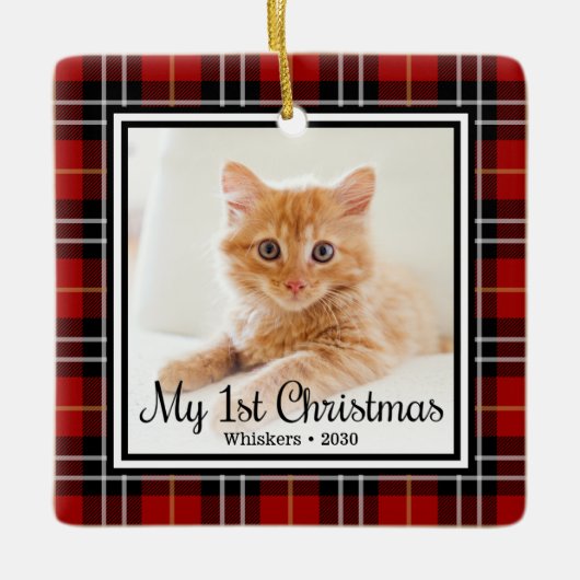 Kittens 1e Kerstmis 2 Foto Keramisch Ornament (Voorkant)