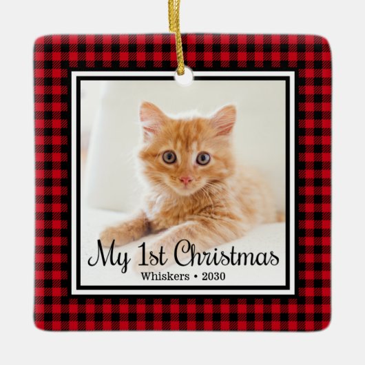 Kittens 1e Kerstmis 2 Foto Keramisch Ornament (Voorkant)