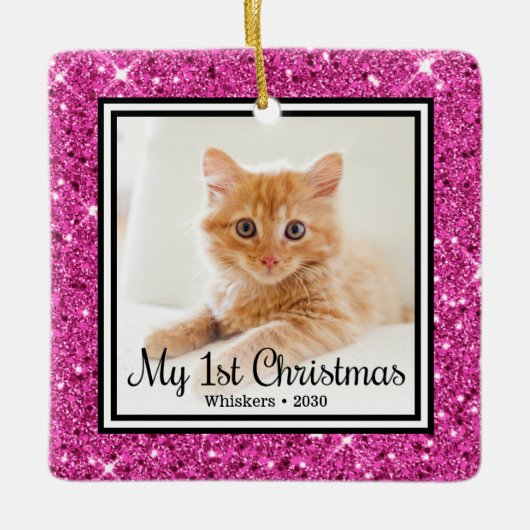 Kittens 1e Kerstmis 2 Foto Keramisch Ornament (Voorkant)