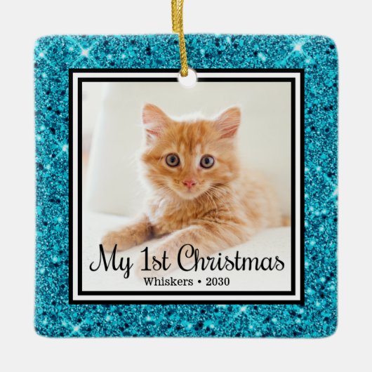 Kittens 1e Kerstmis 2 Foto Keramisch Ornament (Voorkant)