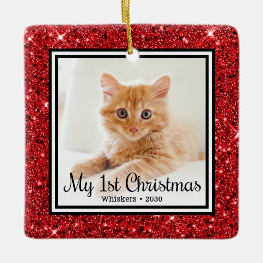Kittens 1e Kerstmis 2 Foto Keramisch Ornament (Voorkant)