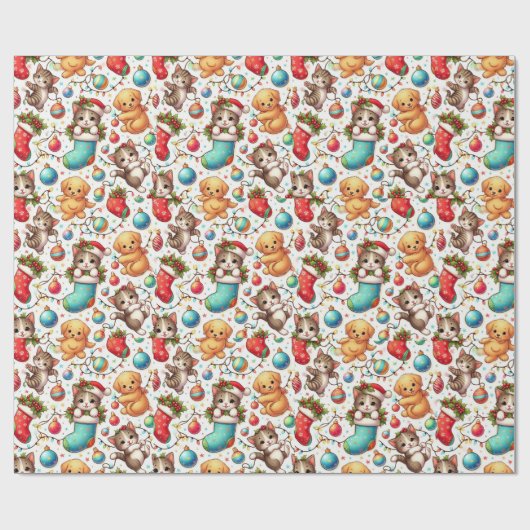 Kittens and Puppies for Christmas Cadeaupapier (Vlak)