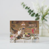 Kittens bij een banket, 19e eeuw briefkaart (Staand voorkant)