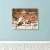 Kittens bij een banket, 19e eeuw canvas afdruk (Insitu (Houten vloer))
