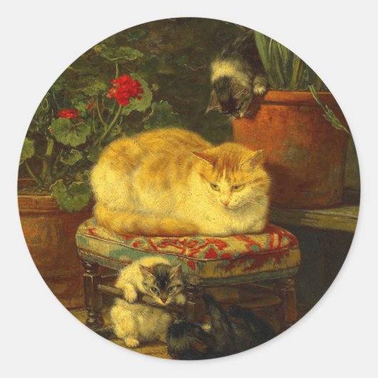 Kittens bij Play Ronde Sticker (Voorkant)