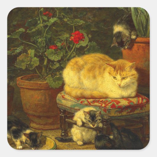 Kittens bij Play Vierkante Sticker (Voorkant)