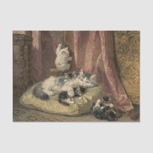 Kittens bij Spel door Henriette Ronner-Knip Tissuepapier (Voorkant)