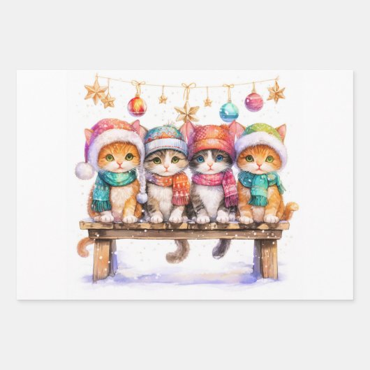 Kittens Celebrating Christmas, cuddly and cute, Inpakpapier Vel (Voorkant 3)