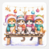 Kittens Celebrating Christmas, cuddly and cute, Vierkante Sticker (Voorkant)