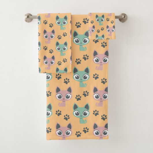 Kittens Cute Schattig Feline Cats Big Eyes Patroon Bad Handdoek (Insitu)