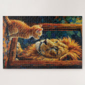Kittens die de Leeuwreflectie Zien Motiverende Imp Legpuzzel (Horizontaal)