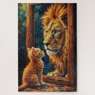 Kittens die de Leeuwreflectie Zien Motiverende Imp Legpuzzel