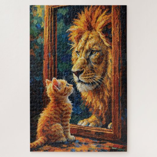 Kittens die de Leeuwreflectie Zien Motiverende Imp Legpuzzel (Verticaal)