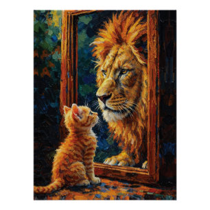 Kittens die de Leeuwreflectie Zien Motiverende Imp Perfect Poster