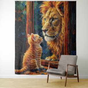 Kittens die de Leeuwreflectie Zien Motiverende Imp Wandkleed