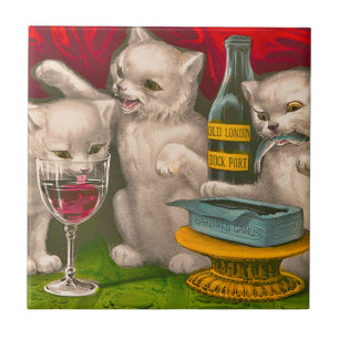 Kittens die drinken en eten sardientjes tegeltje