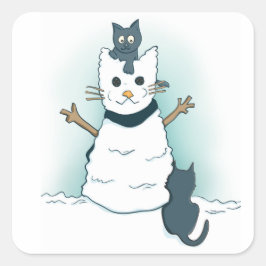 Kittens die een kerstsneeuwkat maken vierkante sticker