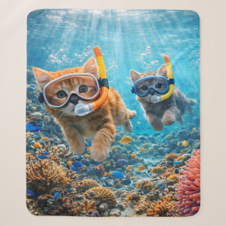 Kittens die onder water snorkelen koraalrif fleece sherpa deken