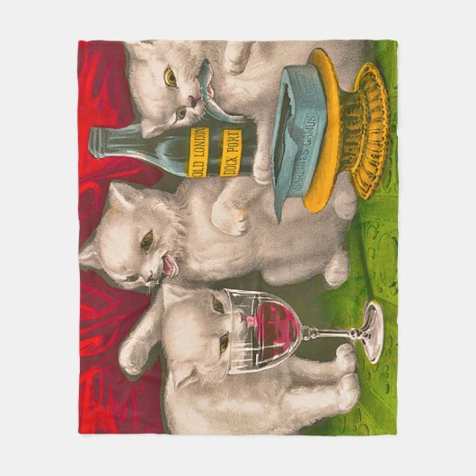 Kittens die sardines drink en eet fleece deken (Voorkant)