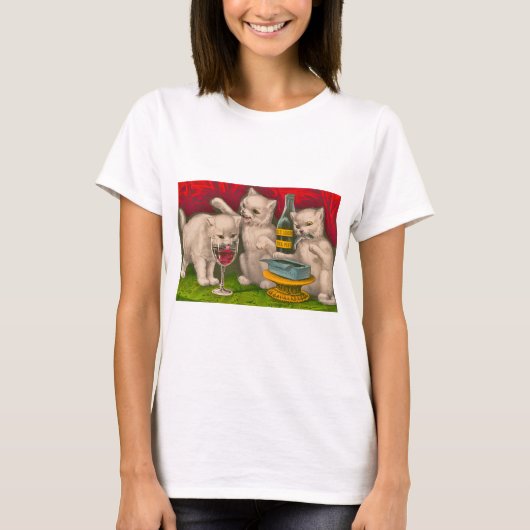 Kittens die sardines drink en eet t-shirt (Voorkant)