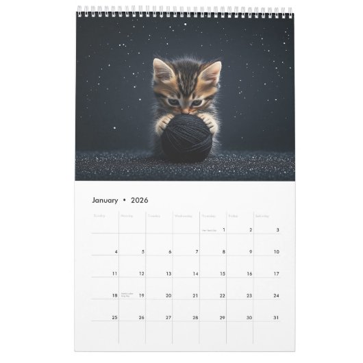 Kittens die spelen met Ball of Wool Kalender (Jan 2026)