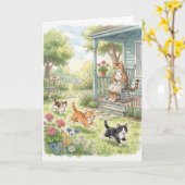 Kittens die tikkertje spelen kaart (Gele Bloem)