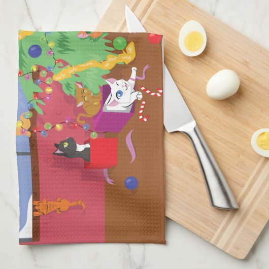 Kittens eerste kerstfeest theedoek (Quarter Fold)