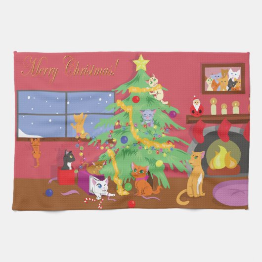 Kittens eerste kerstfeest theedoek (Horizontaal)