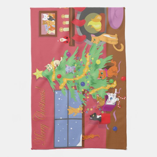 Kittens eerste kerstfeest theedoek (Verticaal)