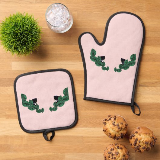 Kittens en bladeren ovenwant & pannenlap set (Top down)