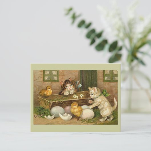 Kittens en Chicks  Paasgroet Feestdagenkaart (Staand voorkant)