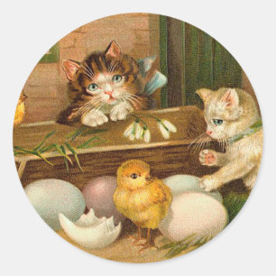 Kittens en Chicks Paasgroet Ronde Sticker