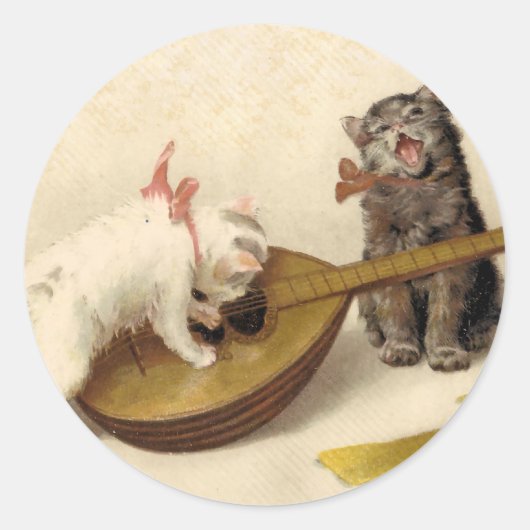 Kittens en de Mandoline Ronde Sticker (Voorkant)