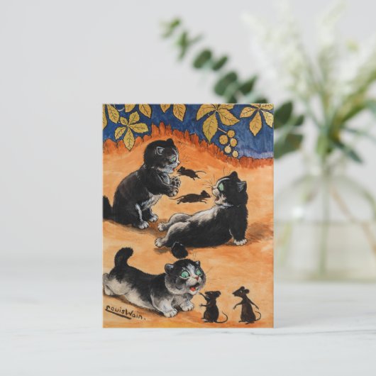 Kittens en Mice's Playtime door Louis Wain Feestdagenkaart (Staand voorkant)