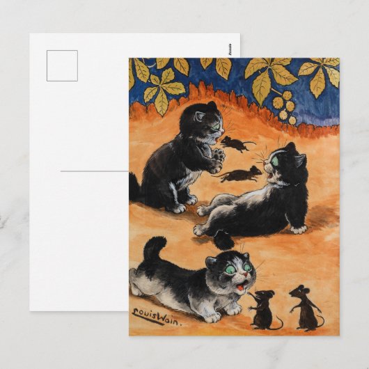 Kittens en Mice's Playtime door Louis Wain Feestdagenkaart (Voorkant / Achterkant)